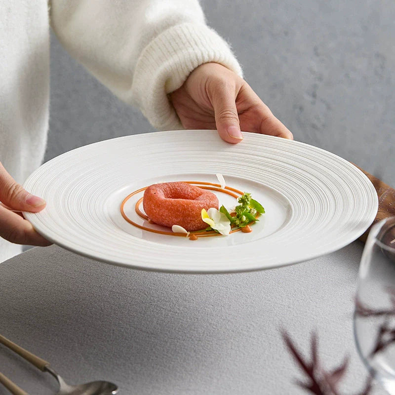 Minimalist Textured Ceramic Dinner Plate – White Modern Tableware-3