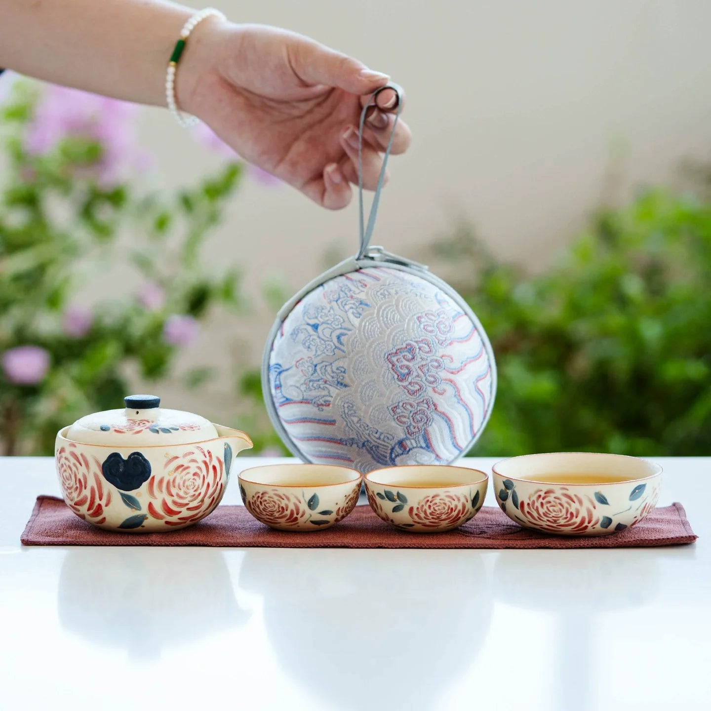 Portable Travel Tea Set – Yanmian White Porcelain Gold Rose Ruyi Series-3