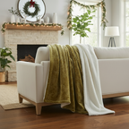 Tache Solid Embossed Green Olive Chartreuse Sherpa Throw Blanket (62096)-2