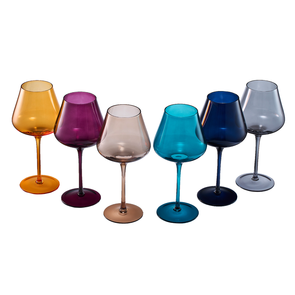 Jewel Colored Crystal Wine Glass Set of 6 - Large 20 oz (Jewel)