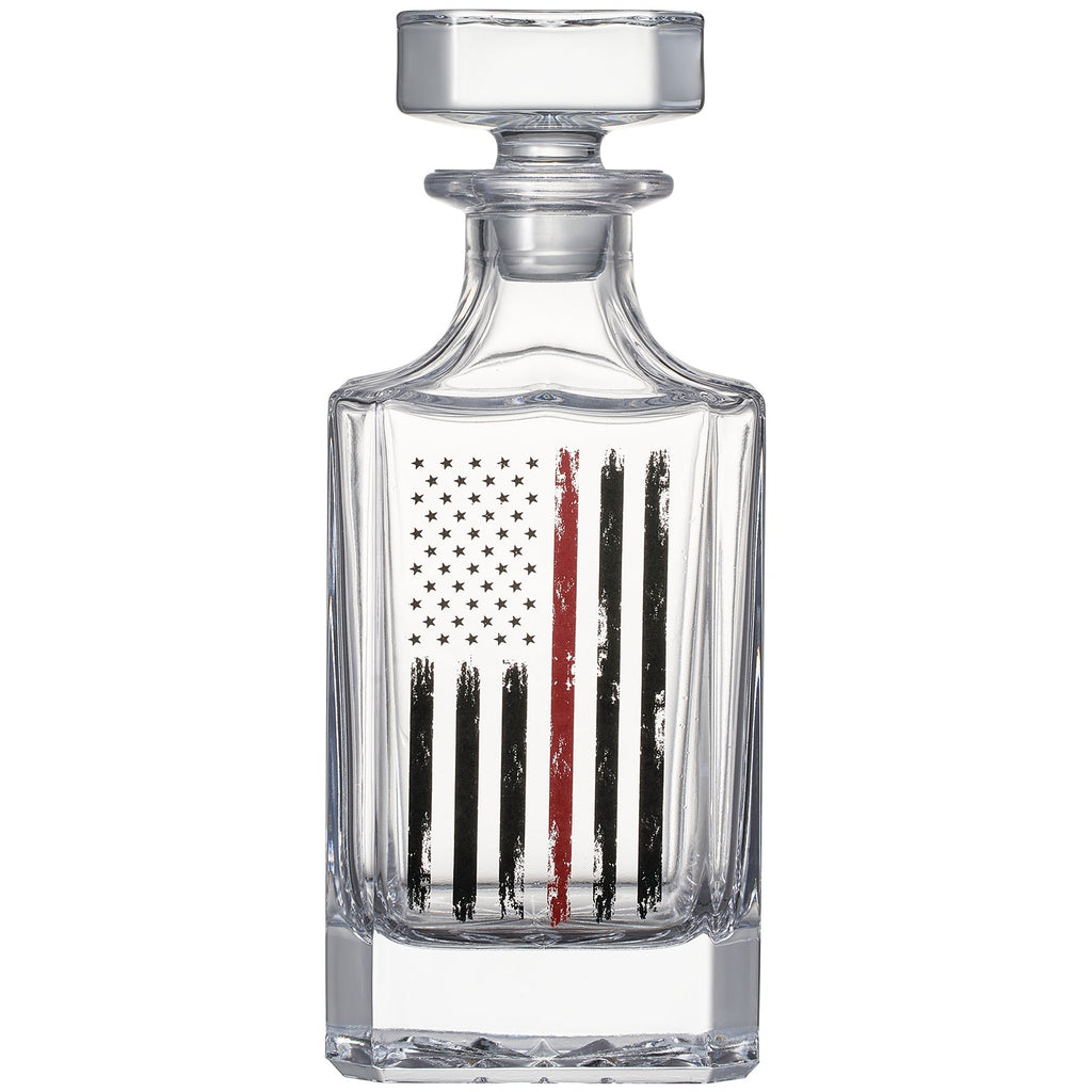 Firefighter Tactical Red Tattered American Flag Whiskey Decanter Gift Set-4
