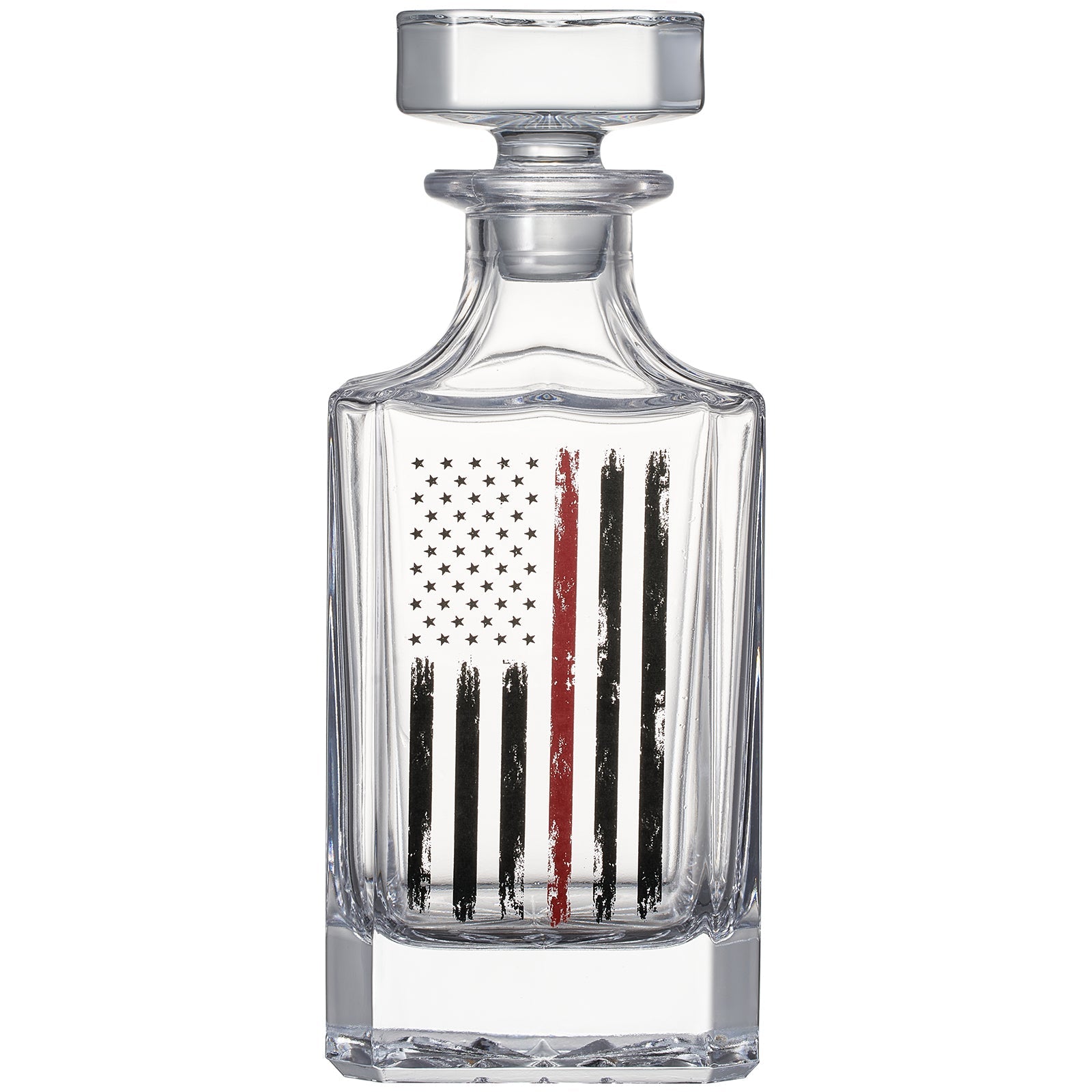 Firefighter Tactical Red Tattered American Flag Whiskey Decanter Gift Set-4