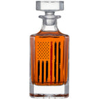Firefighter Tactical Red Tattered American Flag Whiskey Decanter Gift Set-3