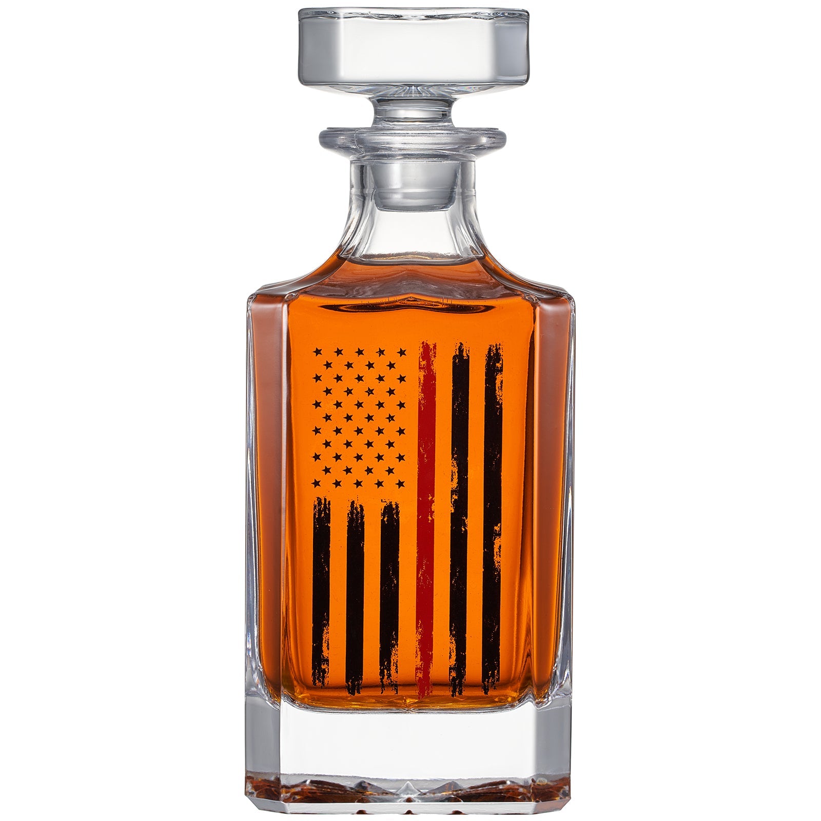 Firefighter Tactical Red Tattered American Flag Whiskey Decanter Gift Set-3