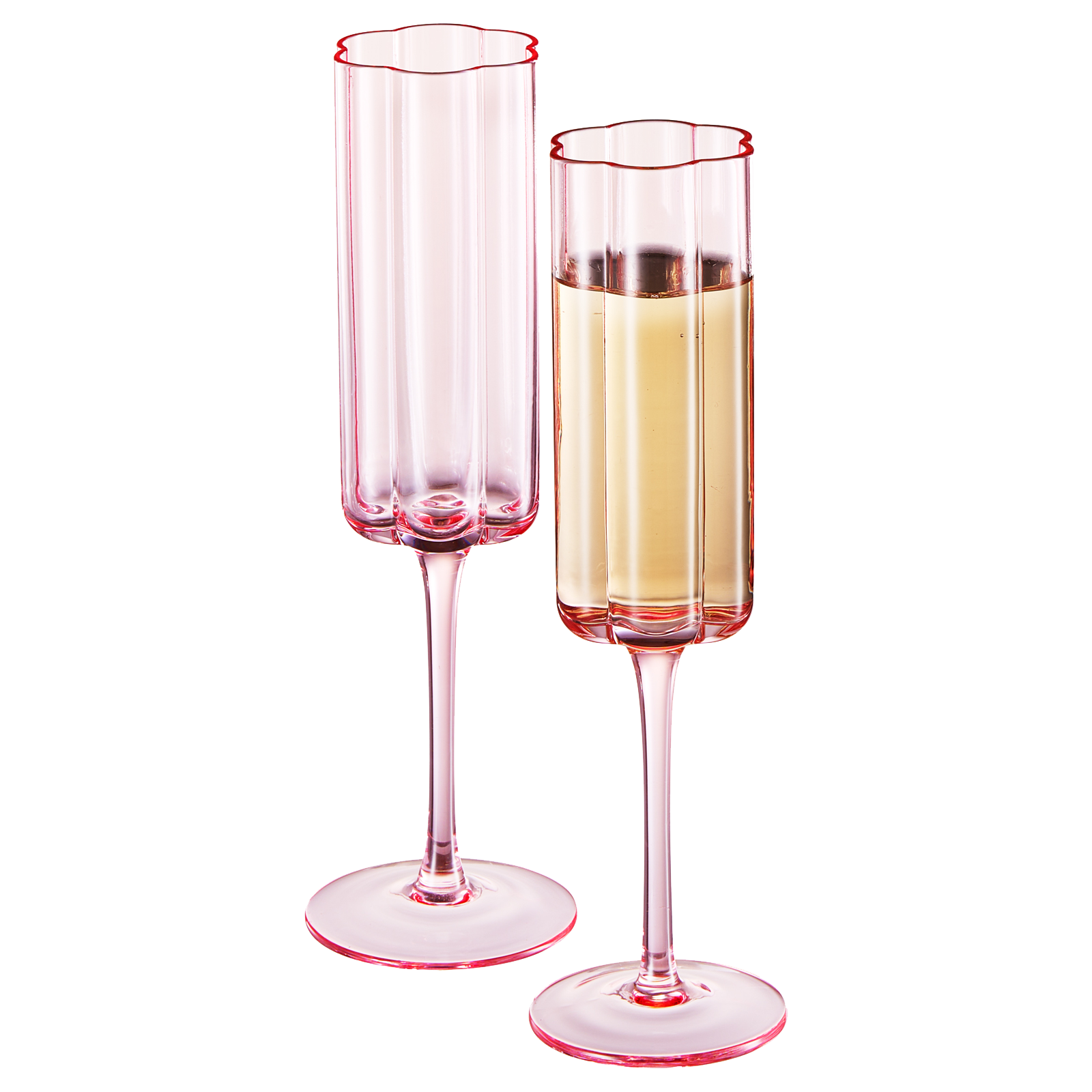 Flower Vintage Champagne Flute Glassware - Set of 2 - 7.4 oz (Pink)-1