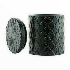 Forbidden Masculine Scent — Matte Black Textured Ceramic Candle w/ Lid  on a white background