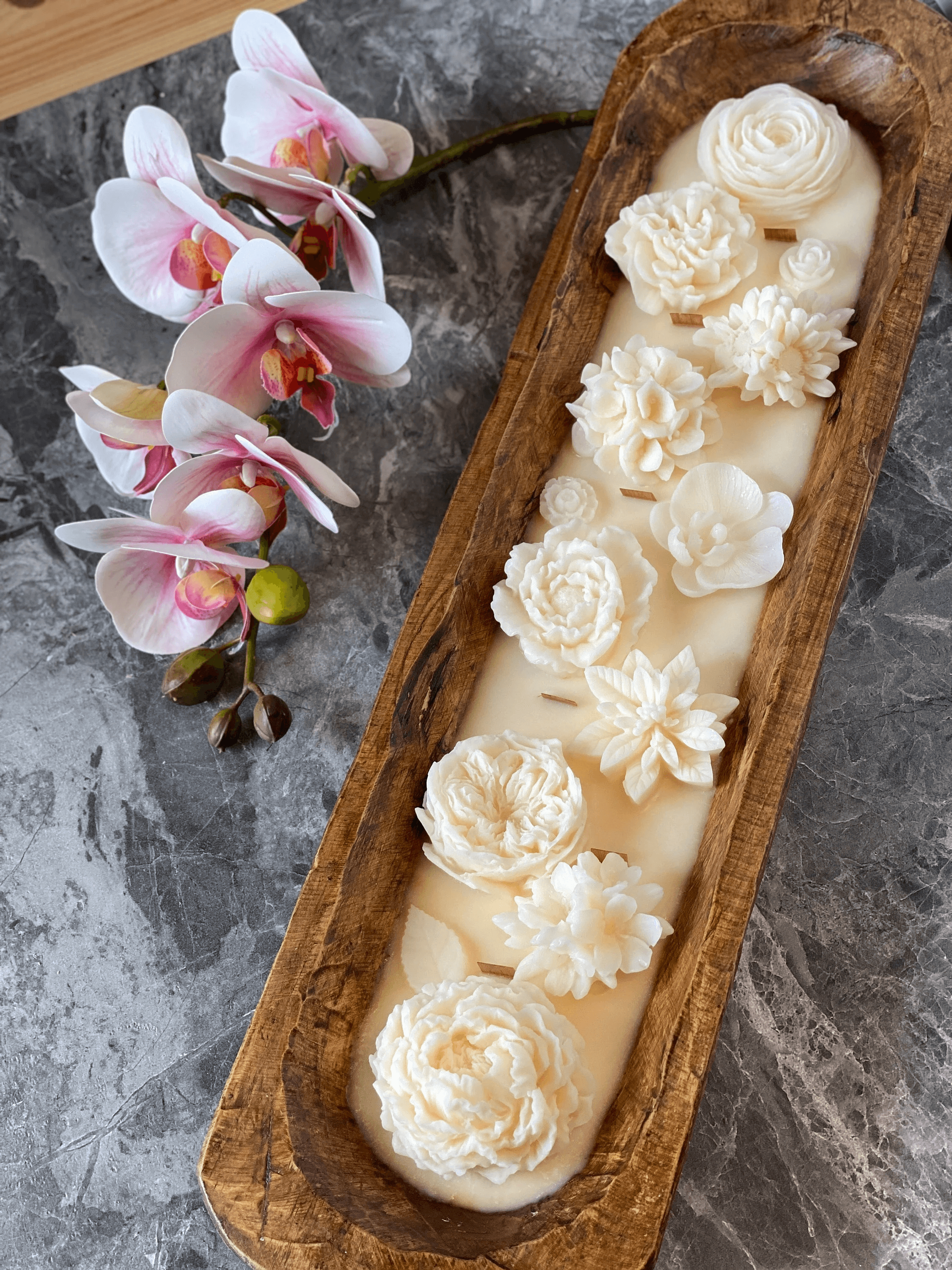 Four Seasons Floral Wooden Dough Bowl Candle-0