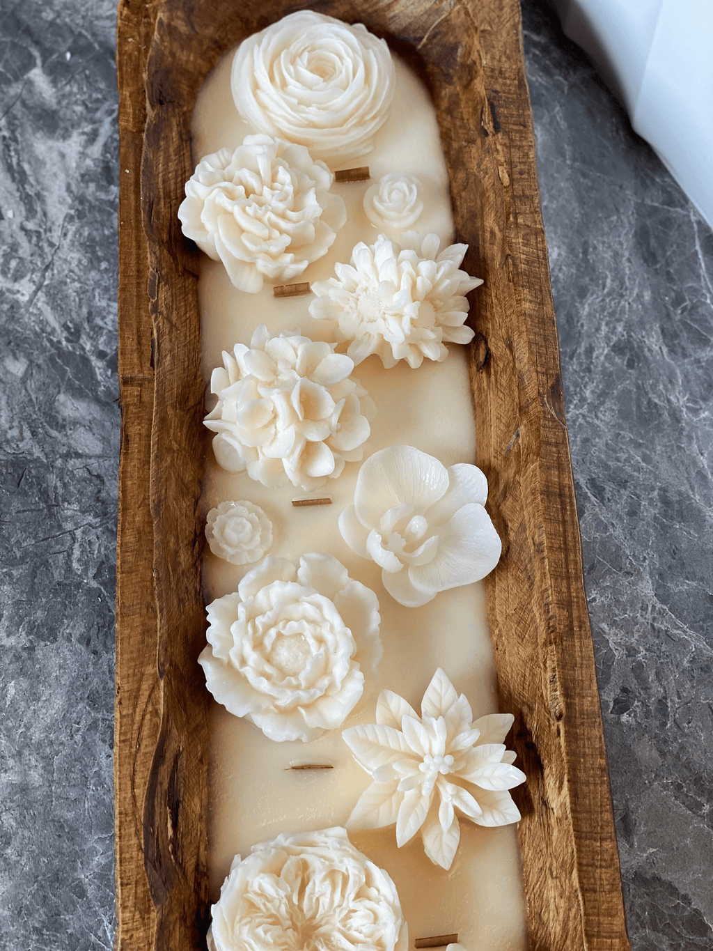 Four Seasons Floral Wooden Dough Bowl Candle-1
