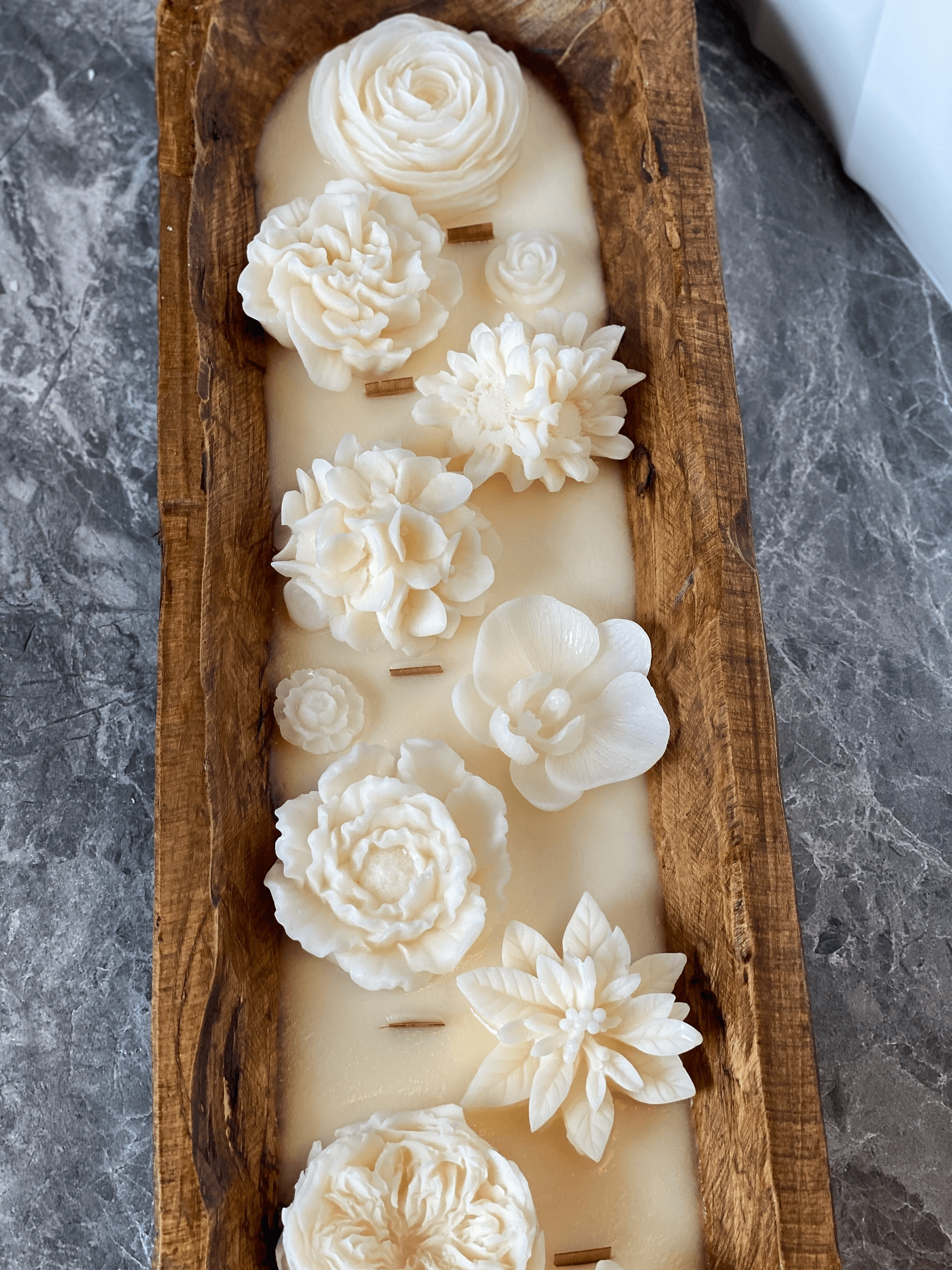 Four Seasons Floral Wooden Dough Bowl Candle-1