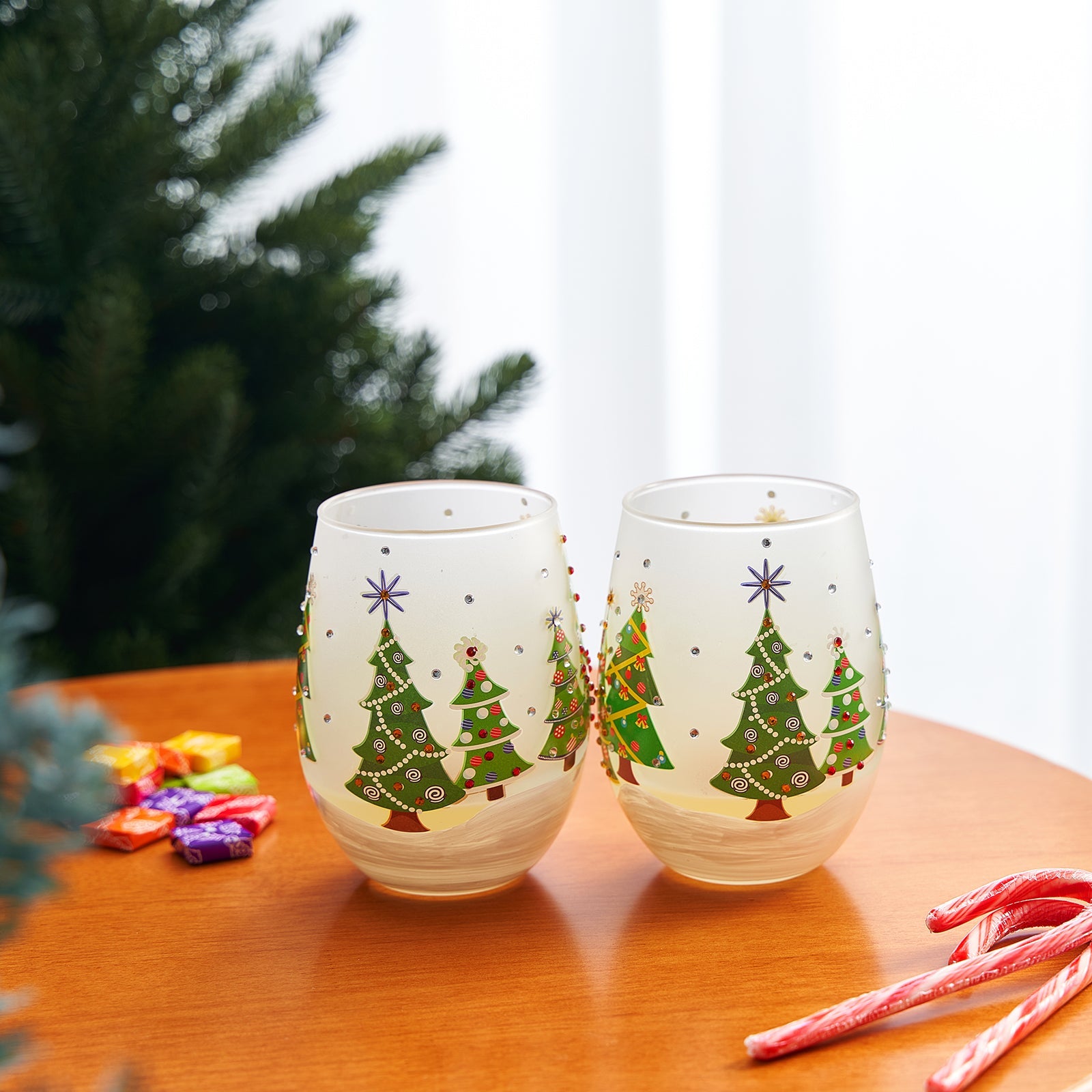 Christmas Tree Holiday Themed Wine & Water Glasses - Set of 2-2