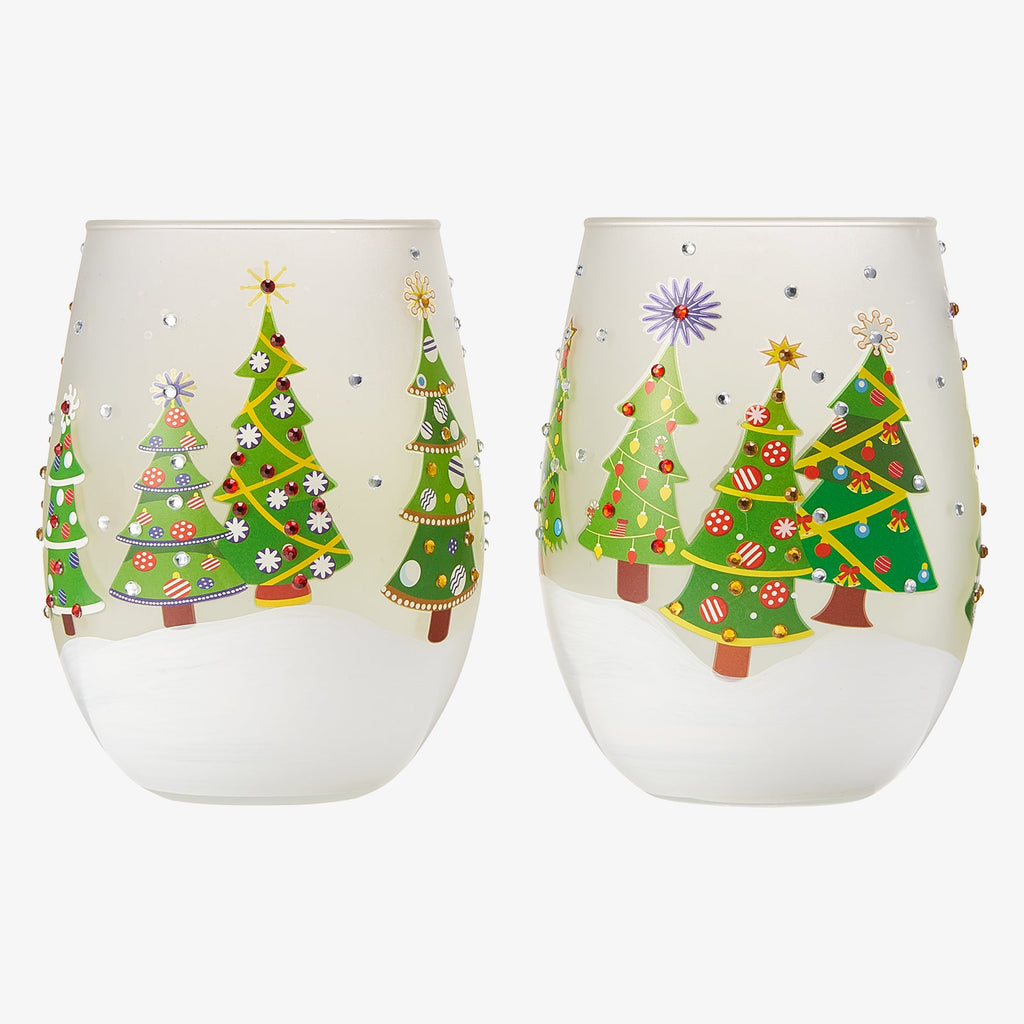Christmas Tree Holiday Themed Wine & Water Glasses - Set of 2-0