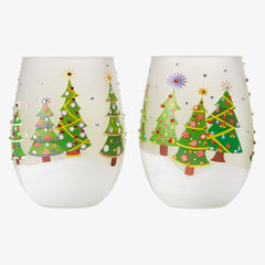 Christmas Tree Holiday Themed Wine & Water Glasses - Set of 2-0