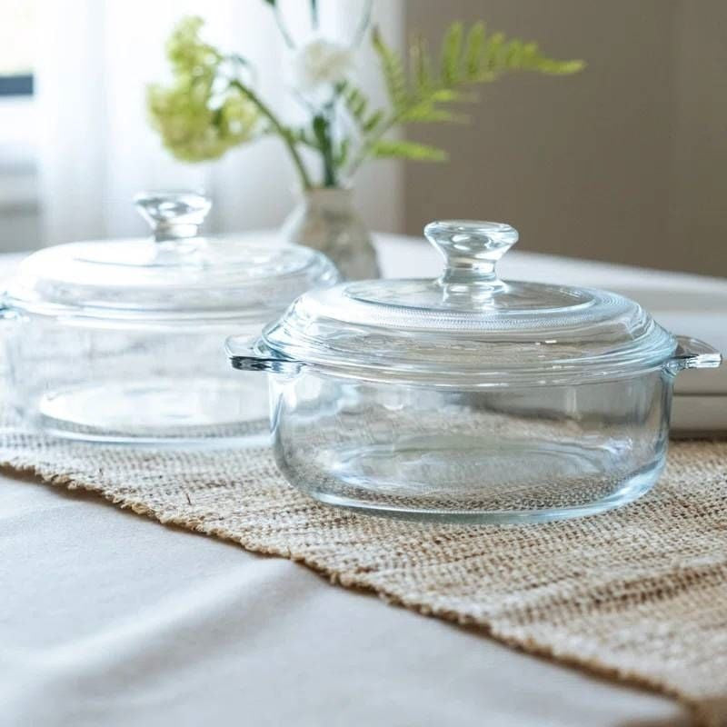 Set of 2 - 1-Quart Glass Dutch Oven Casserole Bakeware Baking Dishes with Lids-0