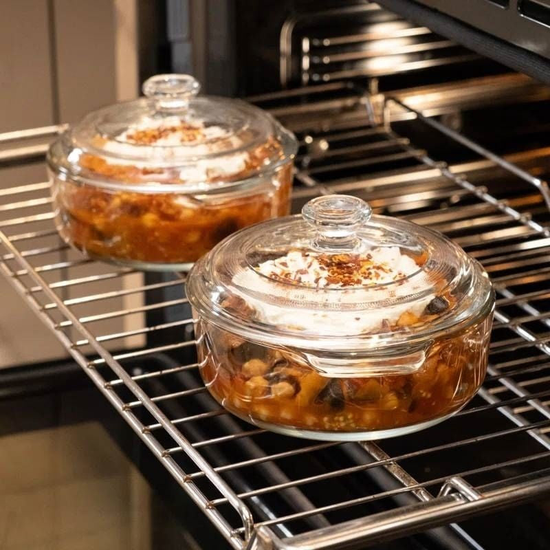 Set of 2 - 1-Quart Glass Dutch Oven Casserole Bakeware Baking Dishes with Lids-1
