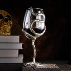 Stemmed Snake Wine Glass | SINGLE | 19oz Spooky Reptile Glasses 10" H (Silver)-1