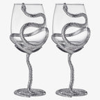 Stemmed Snake Wine Glass | Set of 2 | 19oz Spooky Reptile Glasses 10" H (Silver)-3