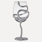 Stemmed Snake Wine Glass | SINGLE | 19oz Spooky Reptile Glasses 10" H (Silver)-3