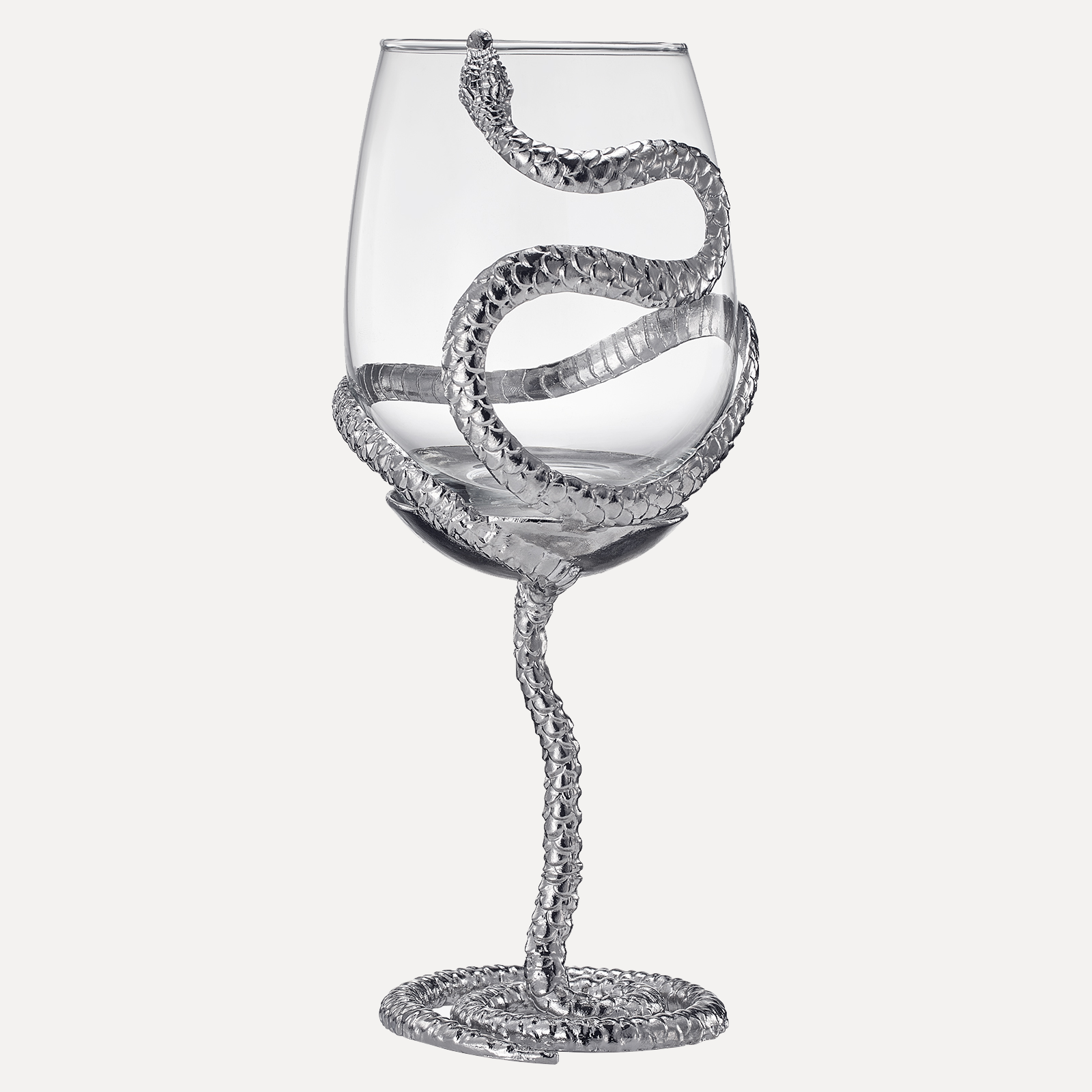 Stemmed Snake Wine Glass | SINGLE | 19oz Spooky Reptile Glasses 10" H (Silver)-3