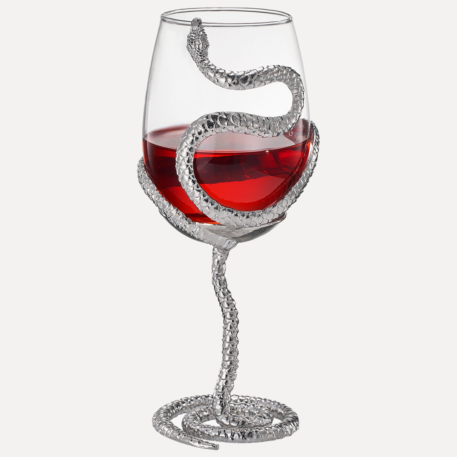 Stemmed Snake Wine Glass | SINGLE | 19oz Spooky Reptile Glasses 10" H (Silver)-0