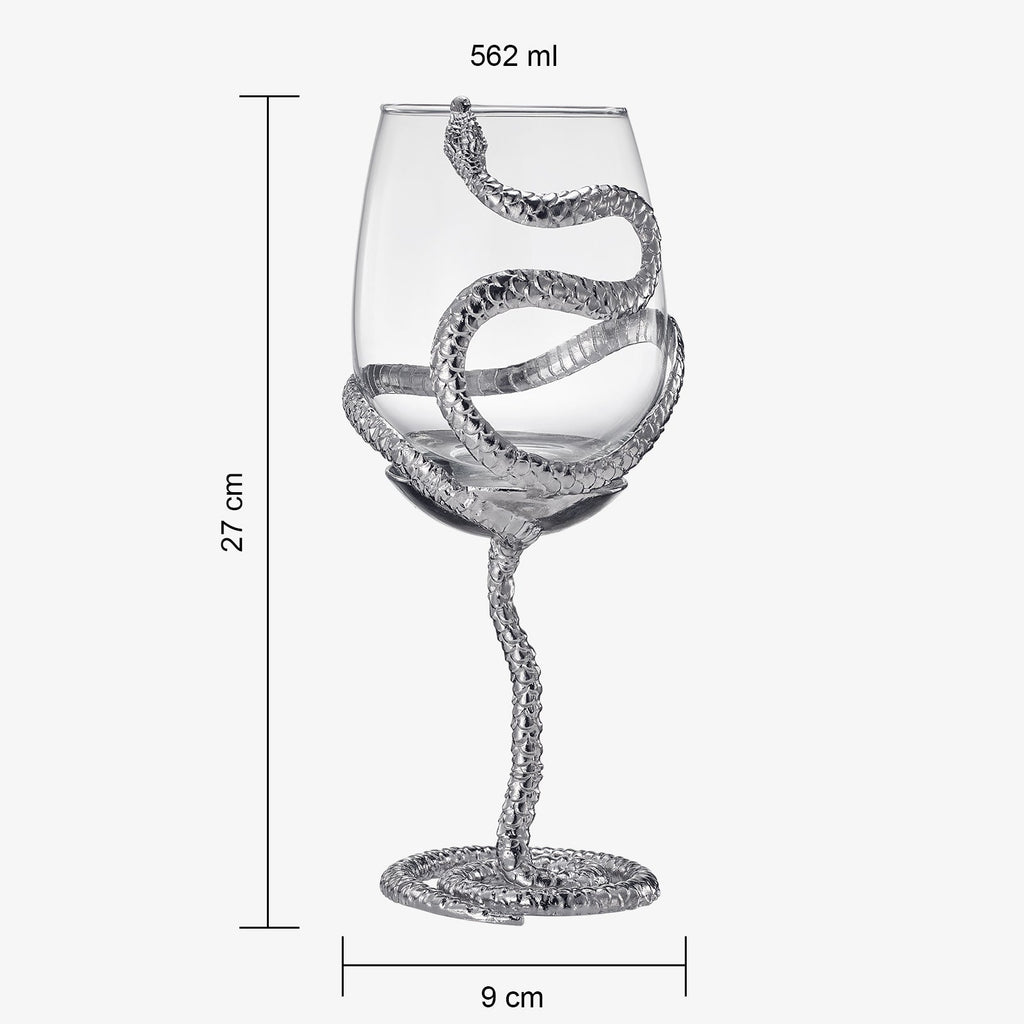 Stemmed Snake Wine Glass | Set of 2 | 19oz Spooky Reptile Glasses 10" H (Silver)-1
