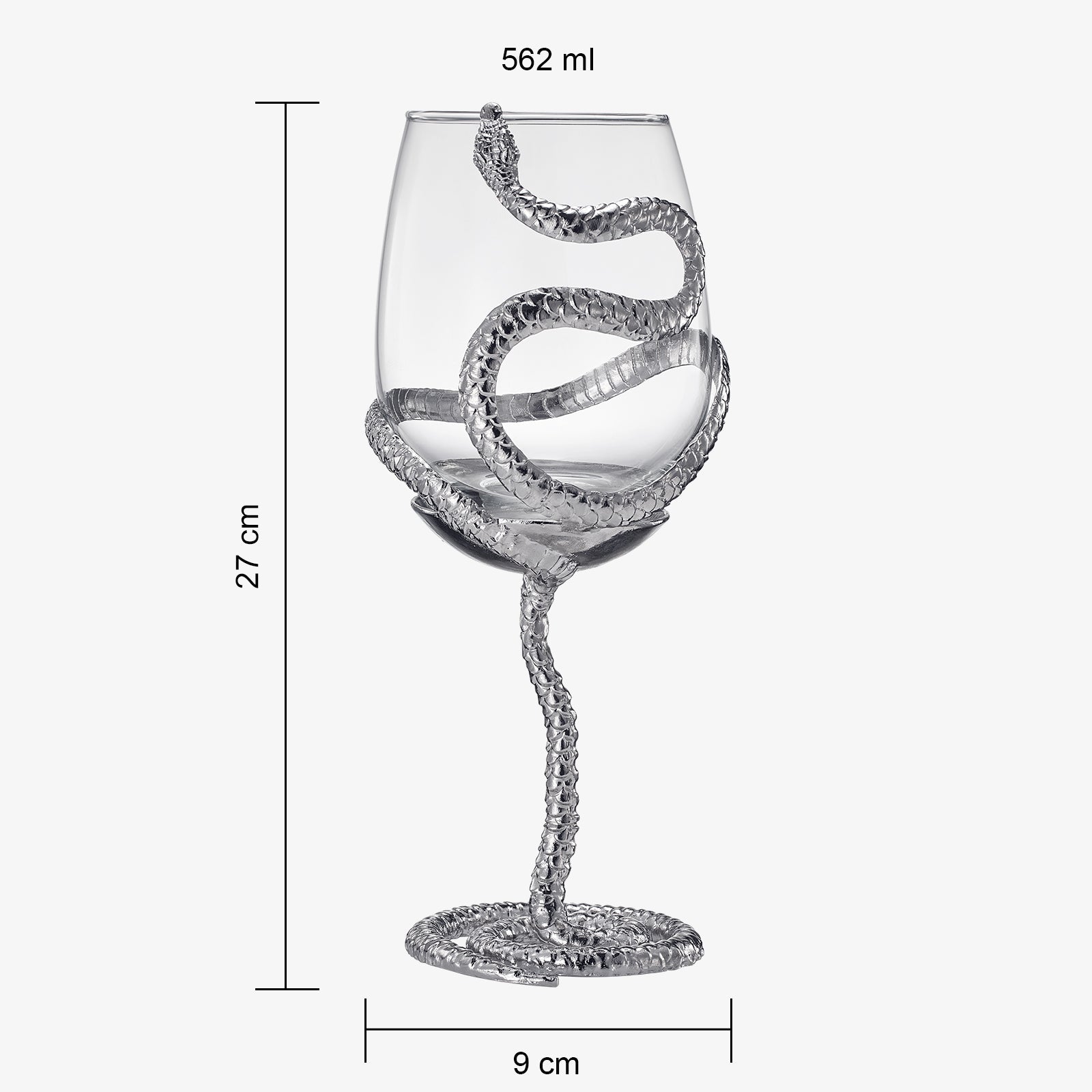Stemmed Snake Wine Glass | Set of 2 | 19oz Spooky Reptile Glasses 10" H (Silver)-1