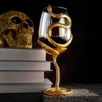 Stemmed Snake Wine Glass | SINGLE | 19oz Spooky Reptile Glasses 10" H (Gold)-2
