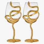 Stemmed Snake Wine Glass | Set of 2 | 19oz Spooky Reptile Glasses 10" H (Gold)-3