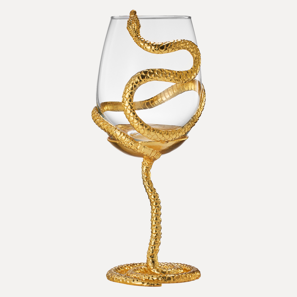 Stemmed Snake Wine Glass | SINGLE | 19oz Spooky Reptile Glasses 10" H (Gold)-3
