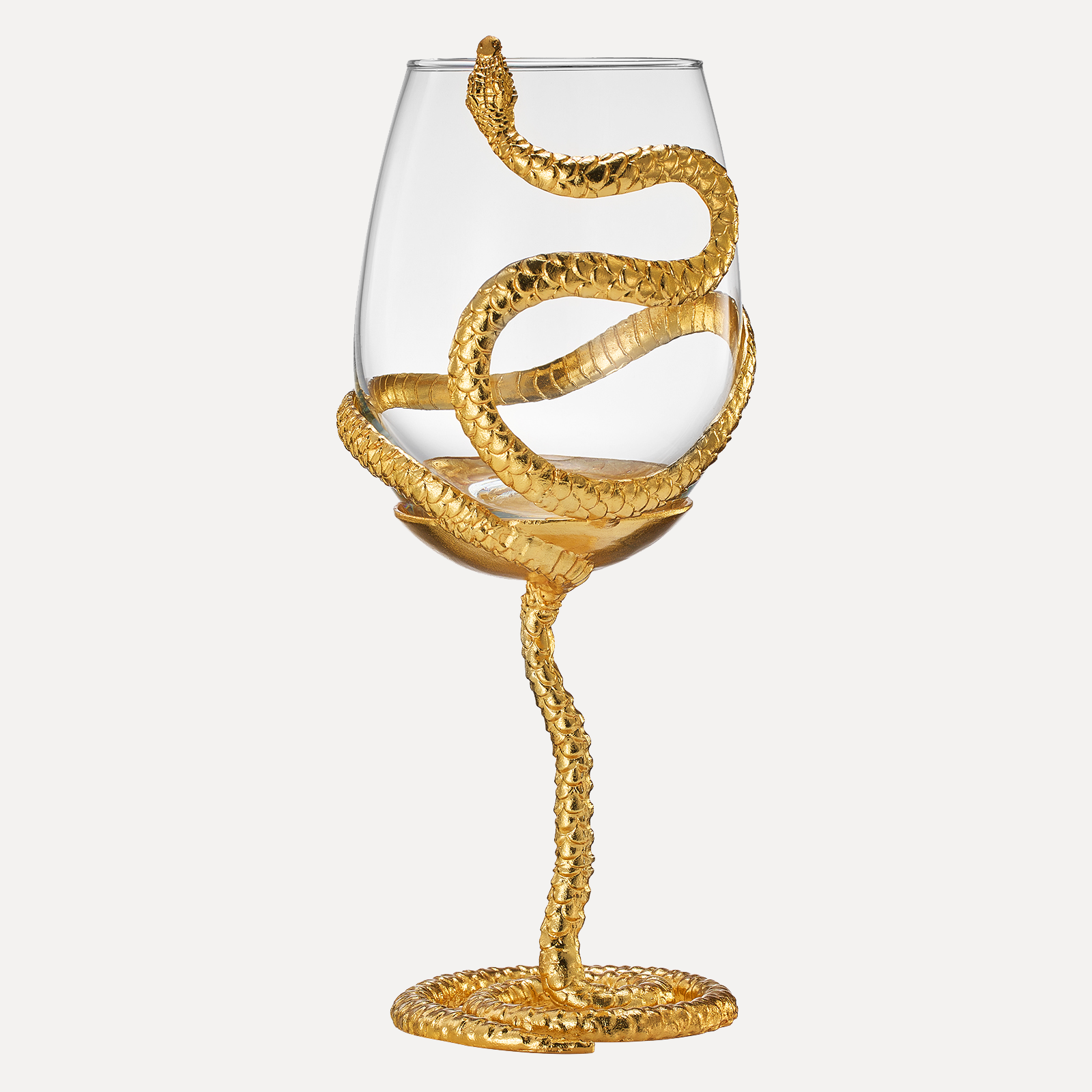 Stemmed Snake Wine Glass | SINGLE | 19oz Spooky Reptile Glasses 10" H (Gold)-3
