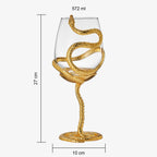 Stemmed Snake Wine Glass | Set of 2 | 19oz Spooky Reptile Glasses 10" H (Gold)-1