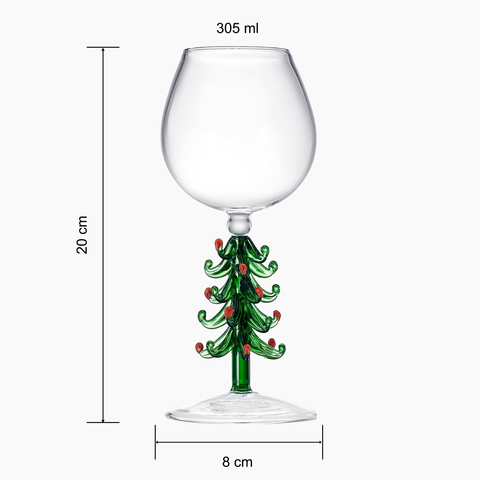 Crystal Christmas Holiday Tree Stemmed Wine Glass - Green - 10 oz-4