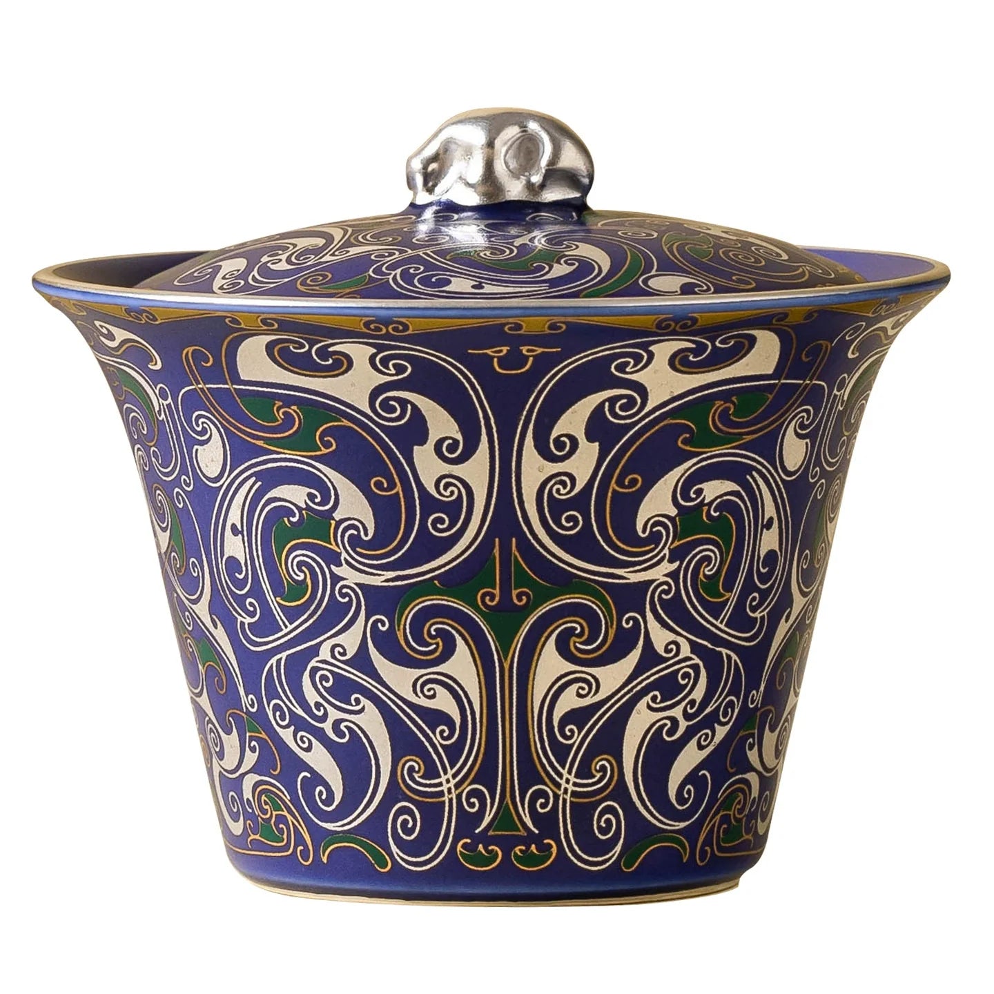 Imperial Blue Silver Filigree Gaiwan & Saucer Set | Handcrafted Porcelain Tea Ceremony Gift-4