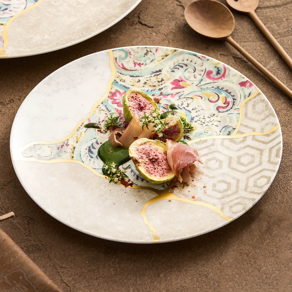 Silk Brocade Gold-Thread Shallow Plate — Artisanal Porcelain-0