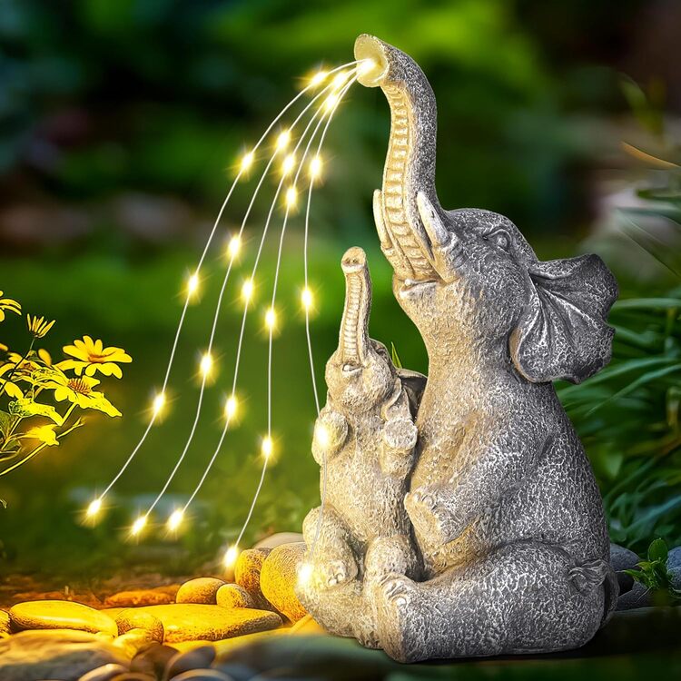 Gigalumi Solar Mother and Baby Elephant Garden Statue Light Decor Ornament Gift(1 Pack)-0