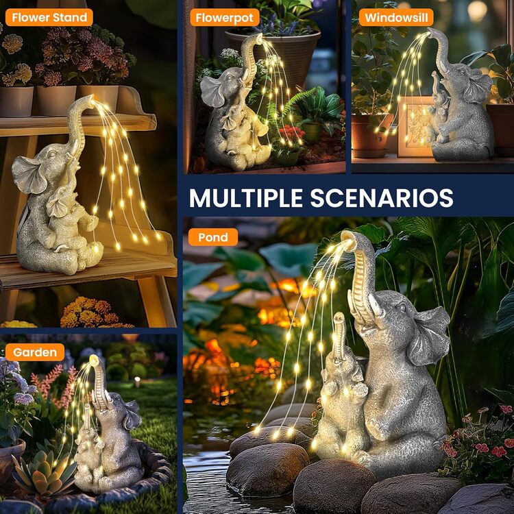 Gigalumi Solar Mother and Baby Elephant Garden Statue Light Decor Ornament Gift(1 Pack)-1