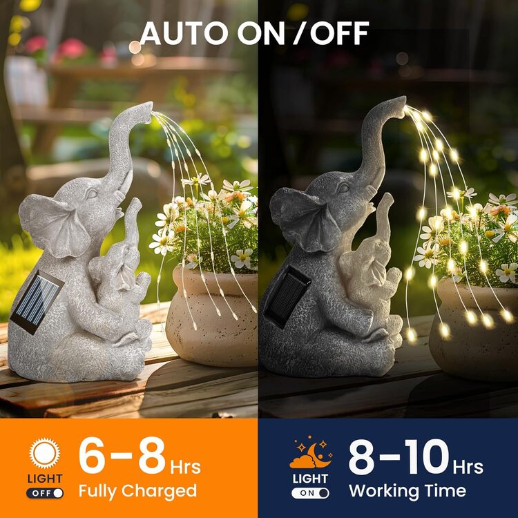 Gigalumi Solar Mother and Baby Elephant Garden Statue Light Decor Ornament Gift(1 Pack)-4