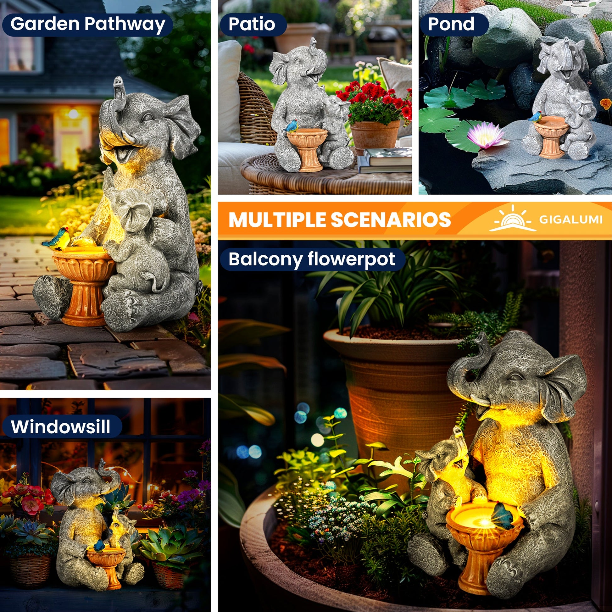 Gigalumi Solar Loving Elephant Yard Decoration (1 Pack)-4