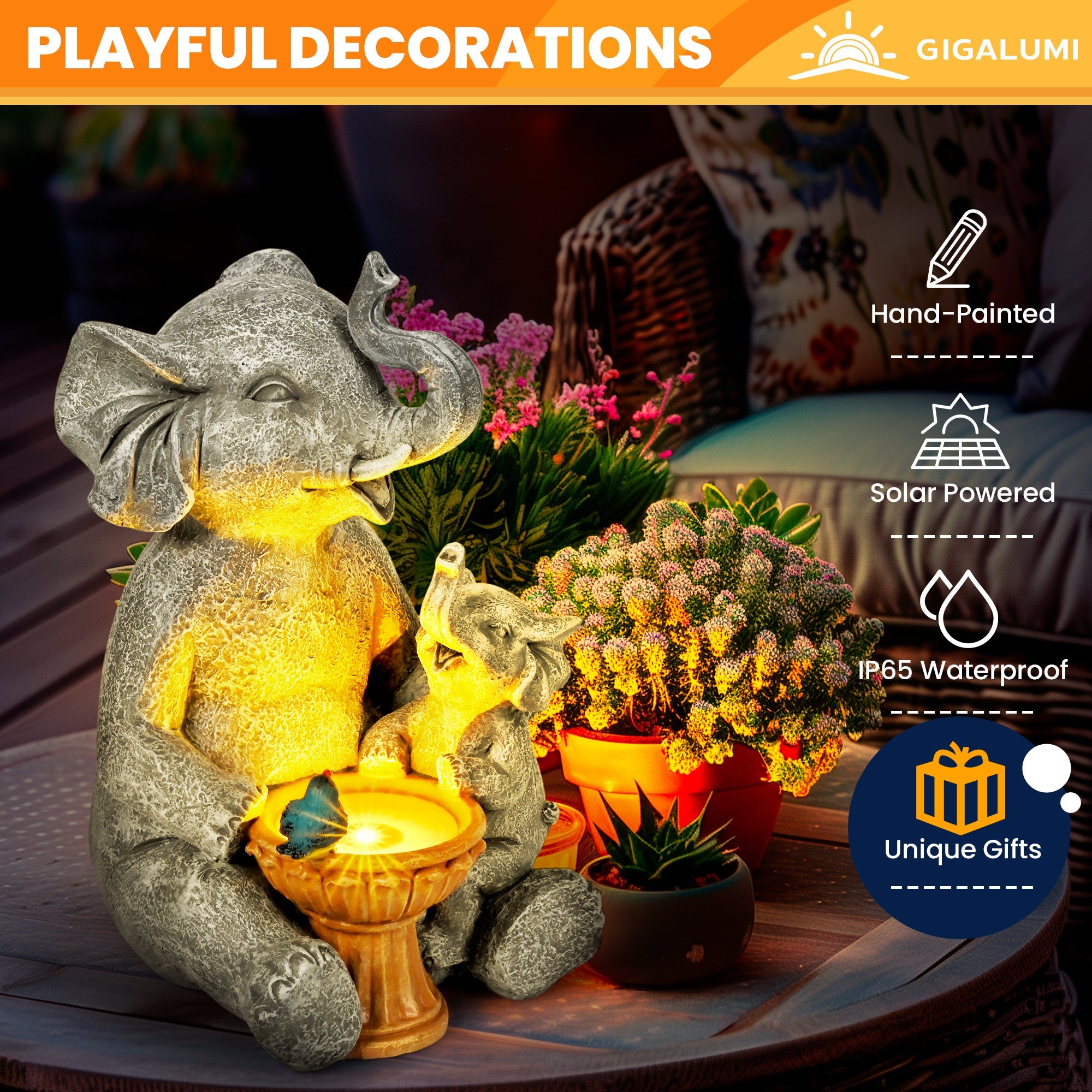 Gigalumi Solar Loving Elephant Yard Decoration (1 Pack)-1