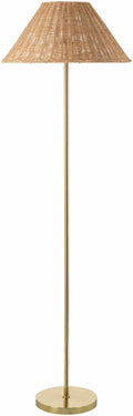 Rattan Floor Lamp with Natural Woven Shade and Gold Metal Base