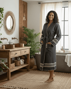 Organic Turkish Cotton Kimono Bathrobe – Lightweight Spa & Home Robe (Shipping fees may apply)