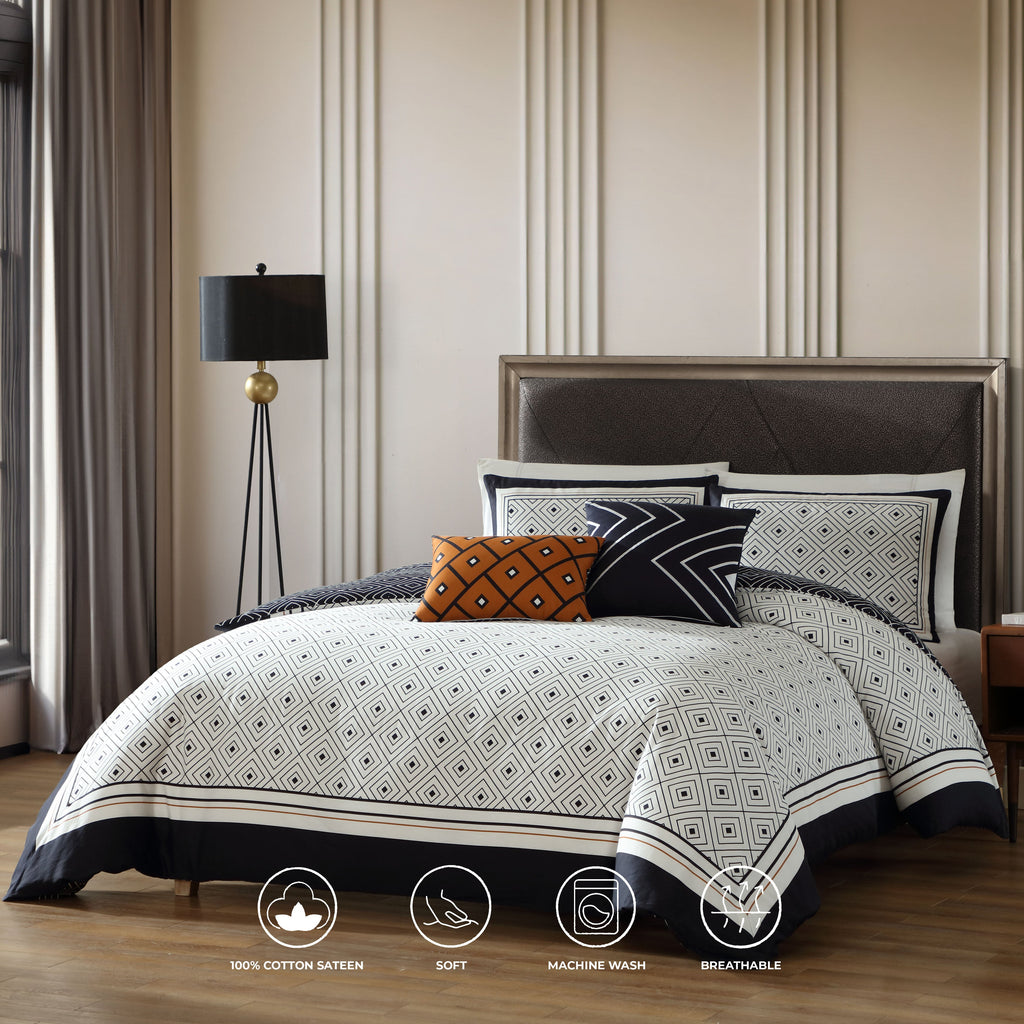 Bebejan Geometric Black & White 5 Piece Reversible Comforter Set