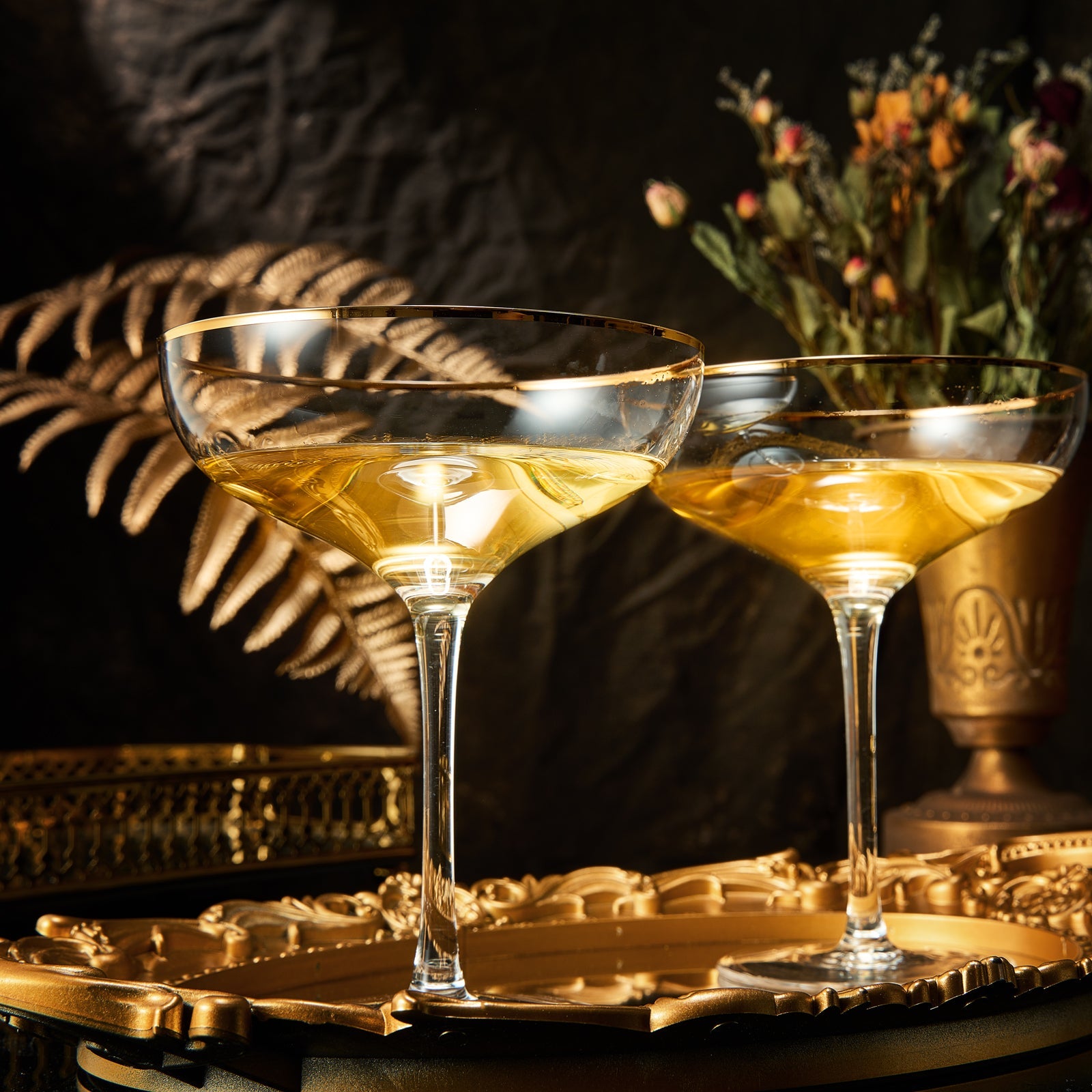 The Wine Savant Colored Crystal Gilded Rim Coupe Glass, Large 9oz (Gold Rimmed)-3