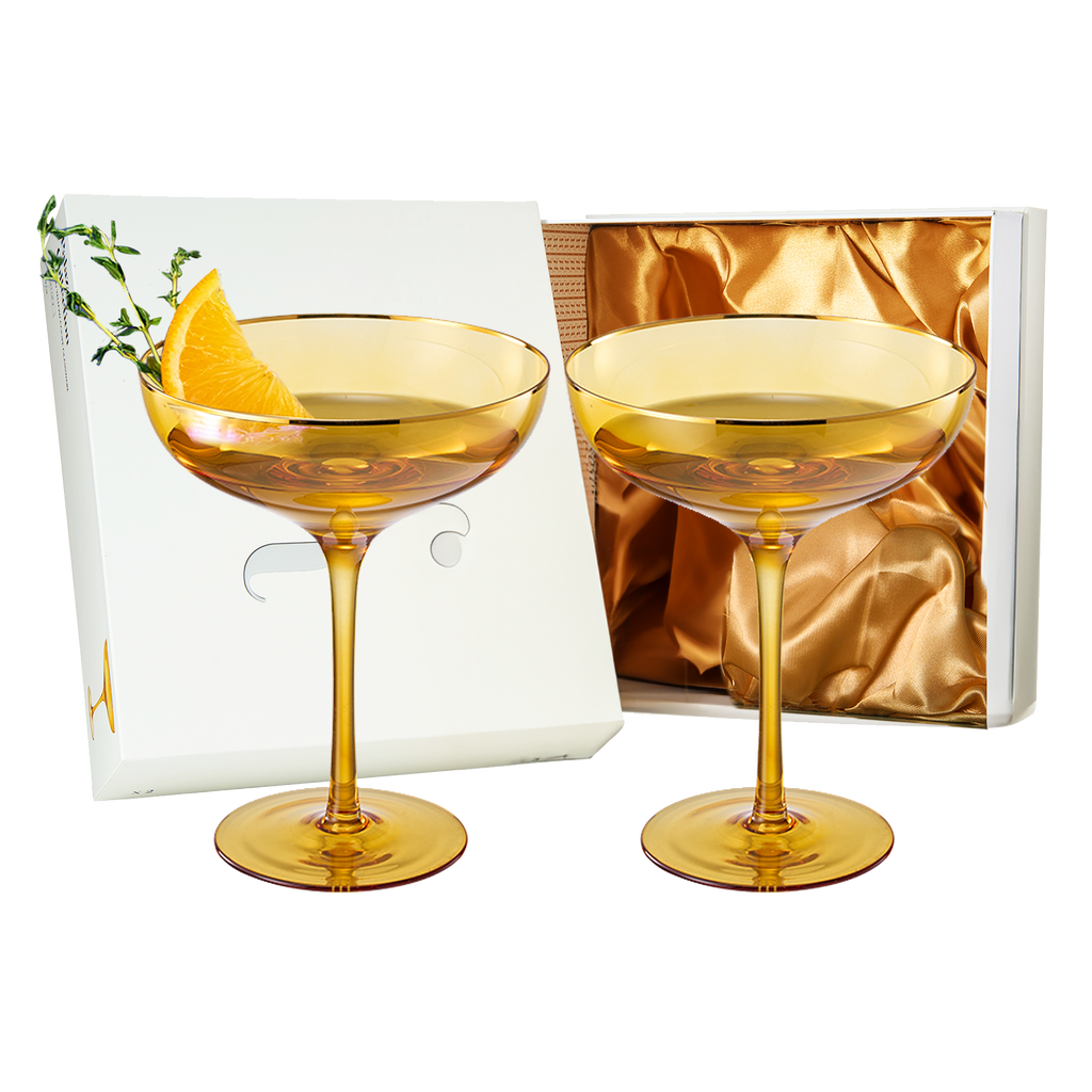 Colored Sunset Yellow & Gilded Rim Coupe Glass, 9oz