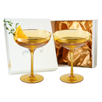 Colored Sunset Yellow & Gilded Rim Coupe Glass, 9oz