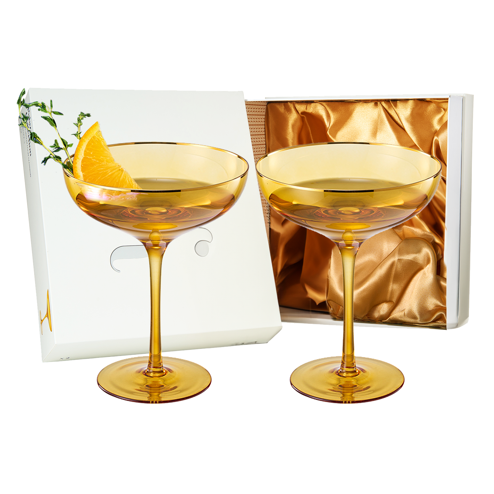 Colored Sunset Yellow & Gilded Rim Coupe Glass, 9oz
