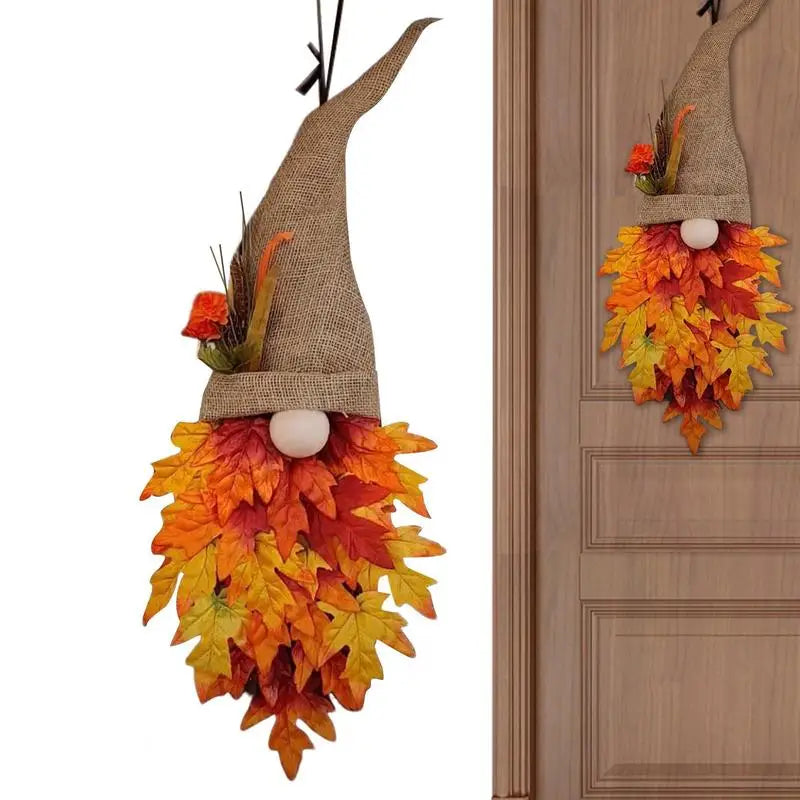 Gnome Maple Wreath Fall Harvest Front Door Decor-0