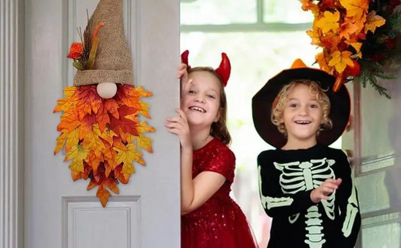 Gnome Maple Wreath Fall Harvest Front Door Decor-3