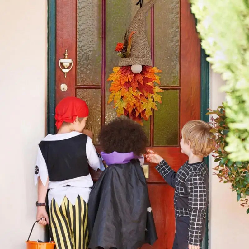 Gnome Maple Wreath Fall Harvest Front Door Decor-2