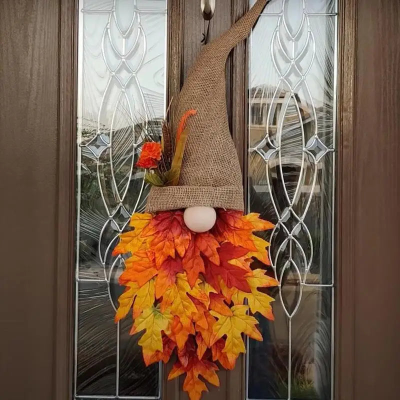 Gnome Maple Wreath Fall Harvest Front Door Decor-1