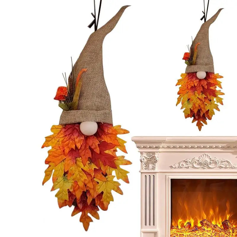 Gnome Maple Wreath Fall Harvest Front Door Decor-4
